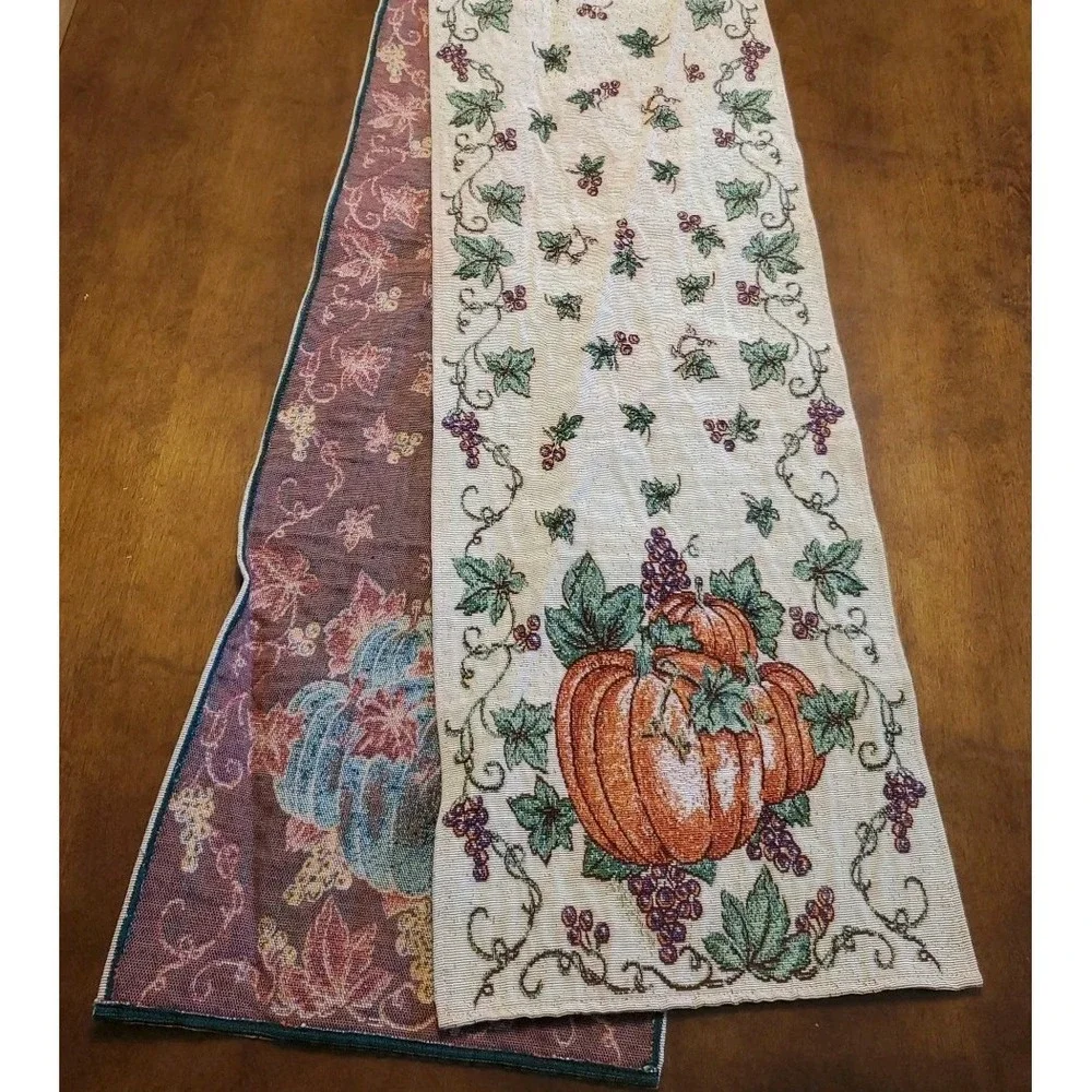 Tapestry Pumpkin Table Runner 88x12 Fall Fest Autumn Harvest Country